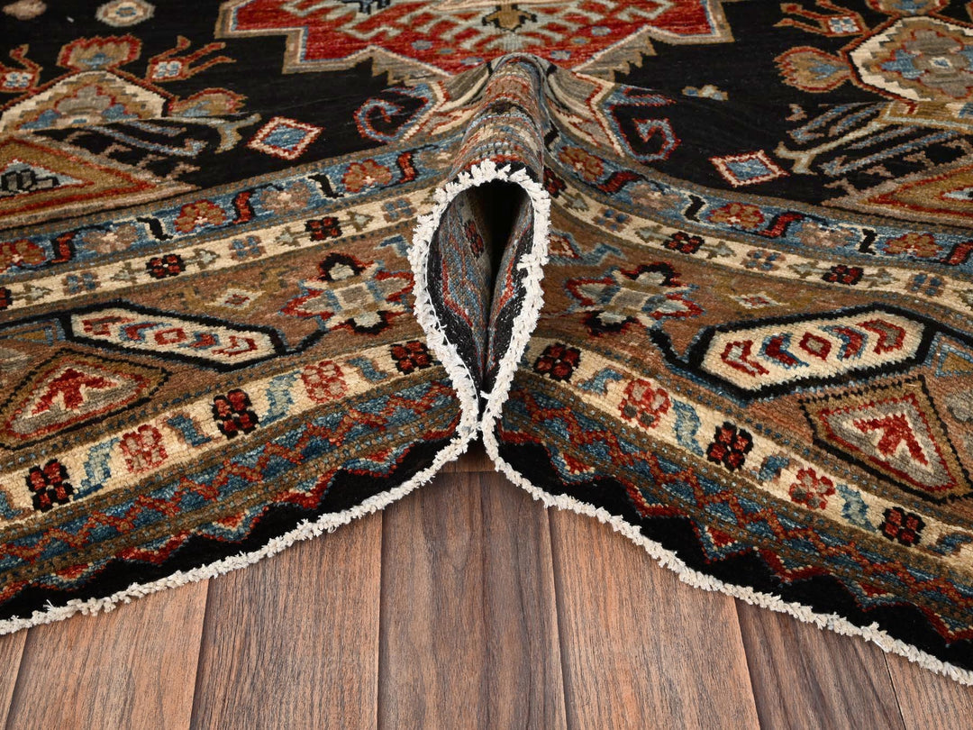 6'1" x 9'0" New Hand Knotted Black Wool Rectangle Oriental Rug - MOA1021820