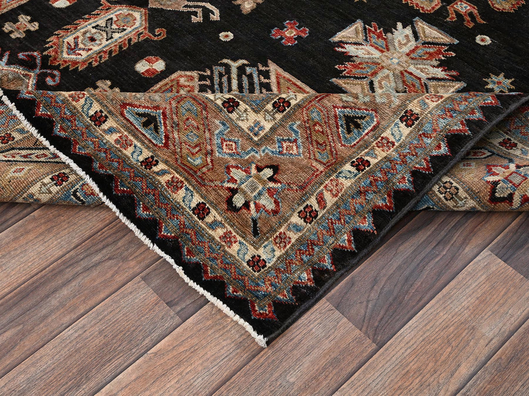 6'1" x 9'0" New Hand Knotted Black Wool Rectangle Oriental Rug - MOA1021820