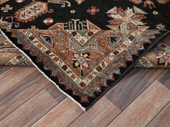 6'1" x 9'0" New Hand Knotted Black Wool Rectangle Oriental Rug - MOA1021820