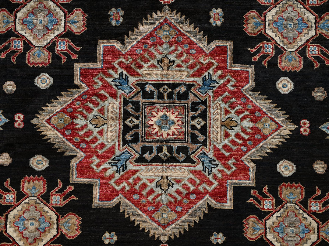 6'1" x 9'0" New Hand Knotted Black Wool Rectangle Oriental Rug - MOA1021820