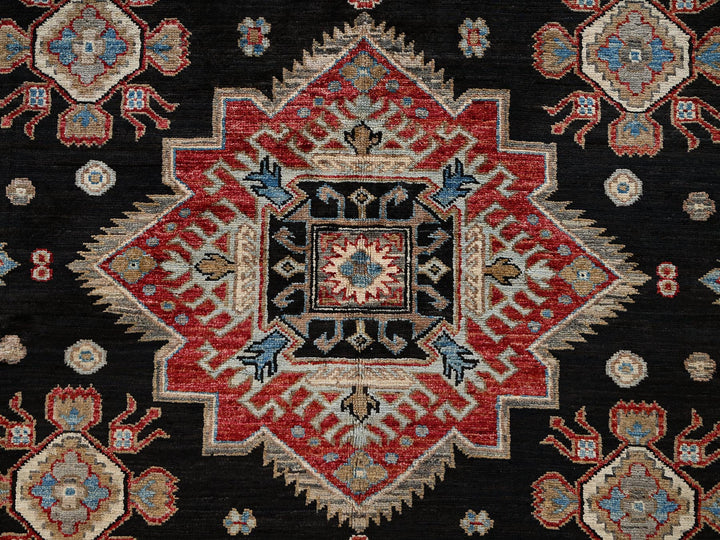 6'1" x 9'0" New Hand Knotted Black Wool Rectangle Oriental Rug - MOA1021820