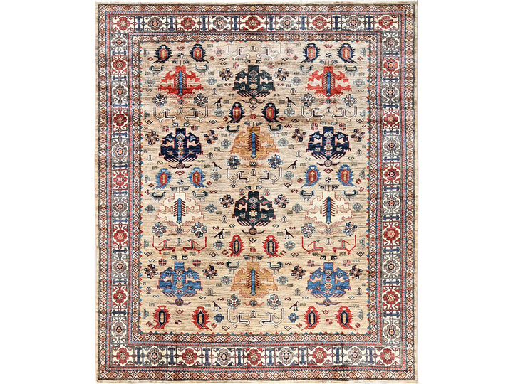 8'3" x 9'9" New Hand Knotted Beige Wool Rectangle Oriental Rug - MOA1021822