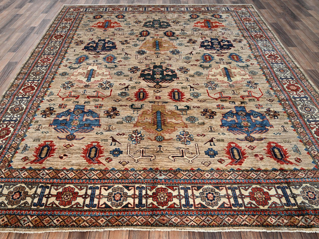 8'3" x 9'9" New Hand Knotted Beige Wool Rectangle Oriental Rug - MOA1021822