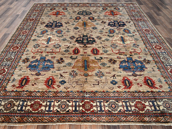 8'3" x 9'9" New Hand Knotted Beige Wool Rectangle Oriental Rug - MOA1021822