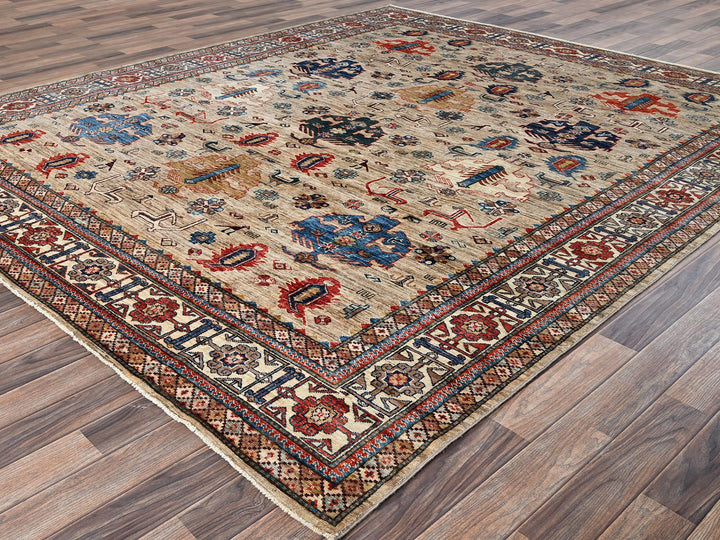 8'3" x 9'9" New Hand Knotted Beige Wool Rectangle Oriental Rug - MOA1021822