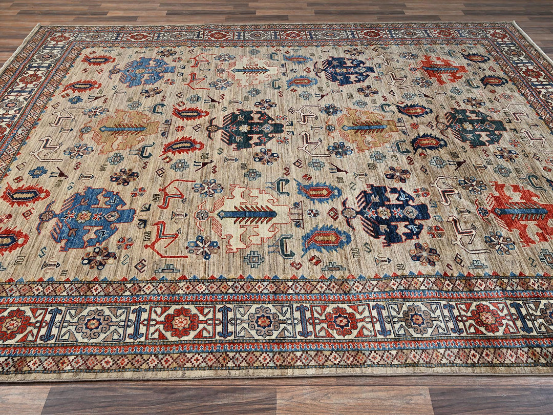 8'3" x 9'9" New Hand Knotted Beige Wool Rectangle Oriental Rug - MOA1021822