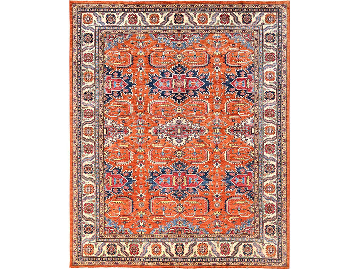 8'3" x 9'11" New Hand Knotted Orange Wool Rectangle Oriental Rug - MOA1021823