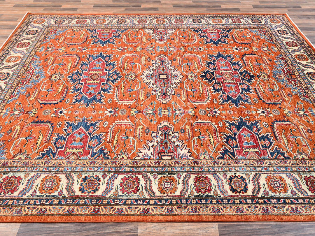 8'3" x 9'11" New Hand Knotted Orange Wool Rectangle Oriental Rug - MOA1021823