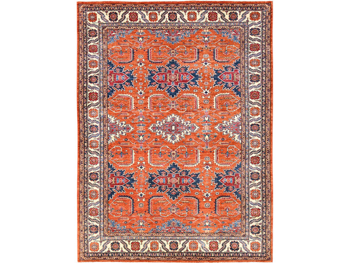 9'1" x 12'0" New Hand Knotted Orange Wool Rectangle Oriental Rug - MOA1021824