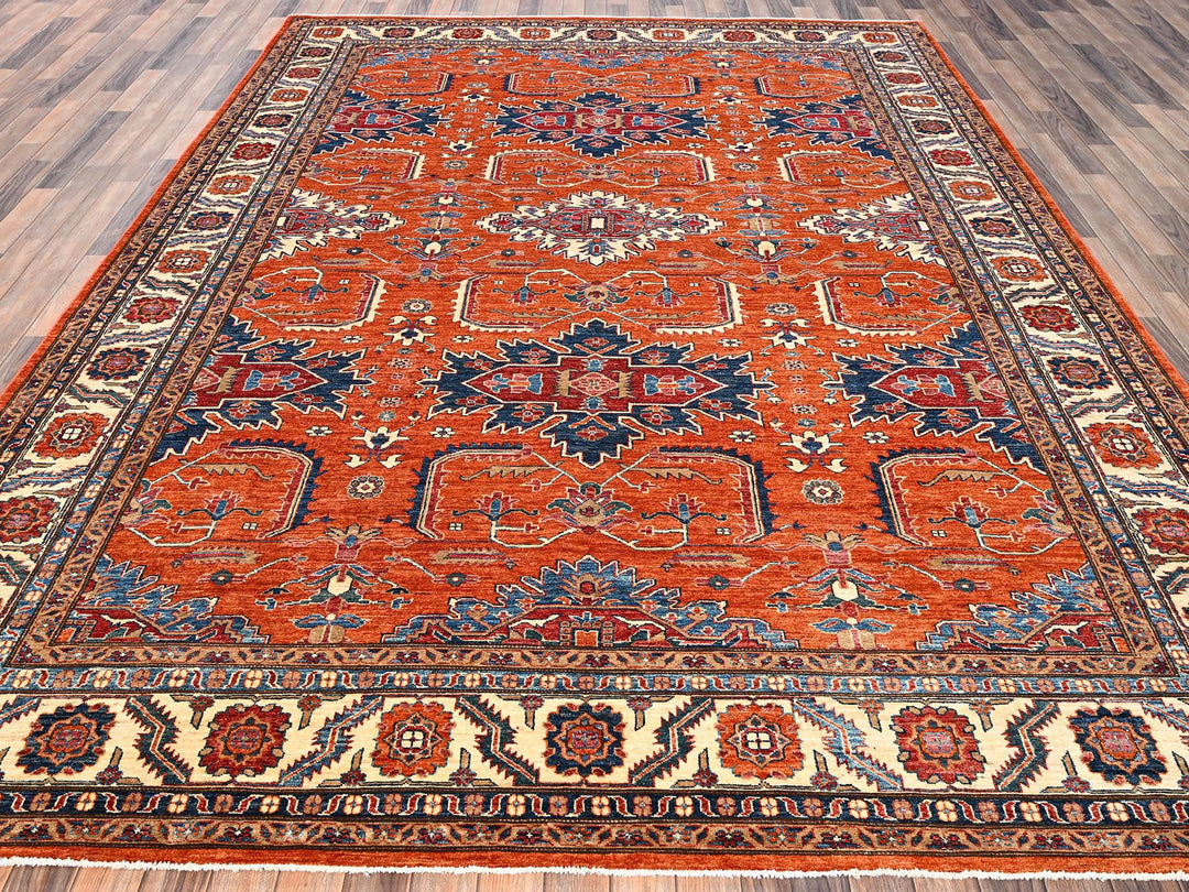 9'1" x 12'0" New Hand Knotted Orange Wool Rectangle Oriental Rug - MOA1021824