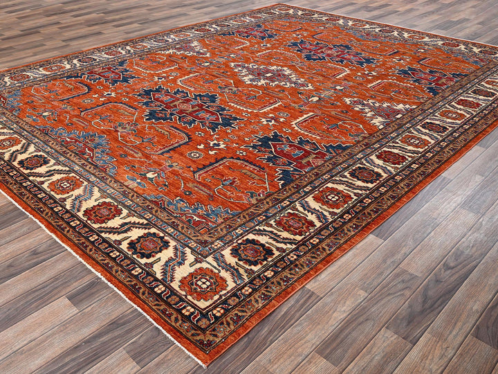 9'1" x 12'0" New Hand Knotted Orange Wool Rectangle Oriental Rug - MOA1021824