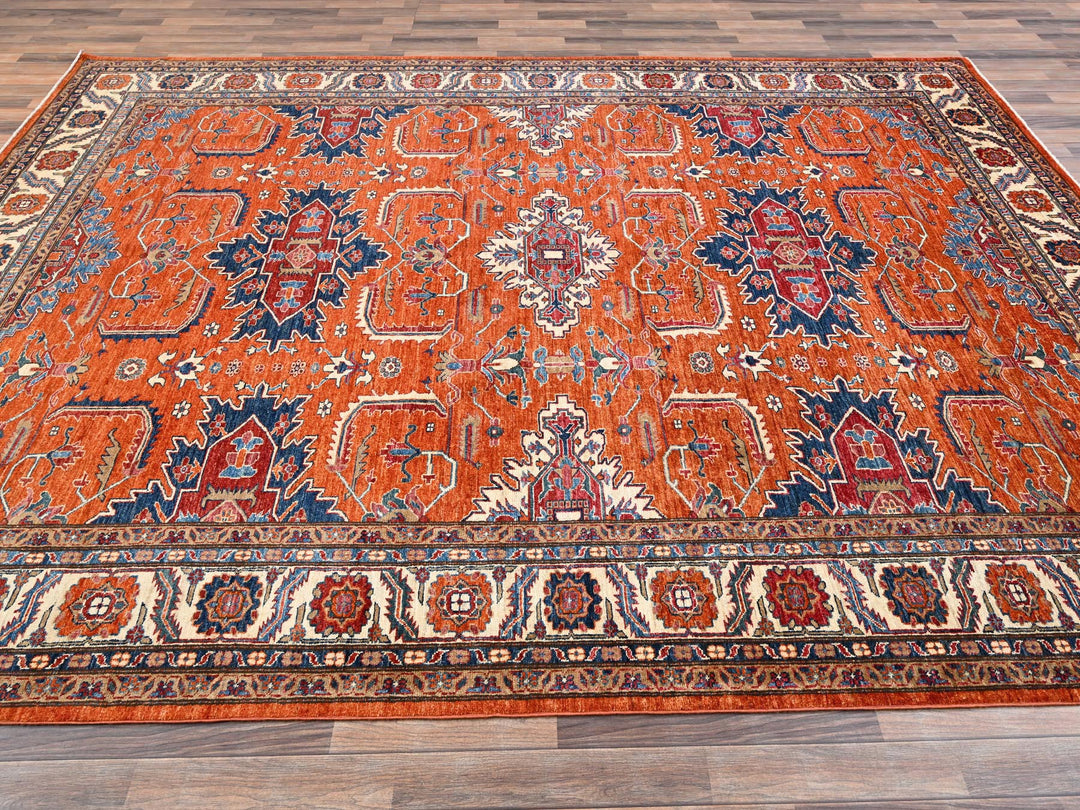 9'1" x 12'0" New Hand Knotted Orange Wool Rectangle Oriental Rug - MOA1021824