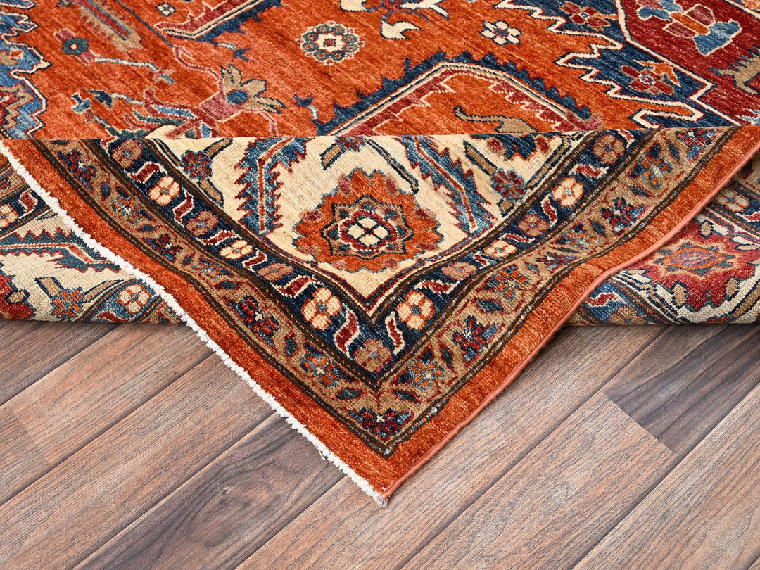 9'1" x 12'0" New Hand Knotted Orange Wool Rectangle Oriental Rug - MOA1021824