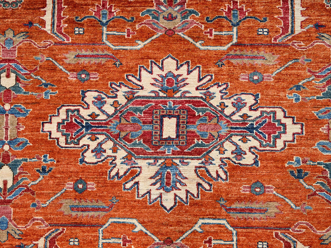 9'1" x 12'0" New Hand Knotted Orange Wool Rectangle Oriental Rug - MOA1021824