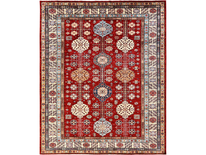 8'1" x 9'9" New Hand Knotted Red Wool Rectangle Oriental Rug - MOA1021825