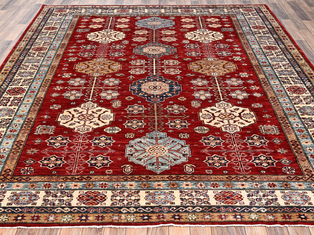 8'1" x 9'9" New Hand Knotted Red Wool Rectangle Oriental Rug - MOA1021825