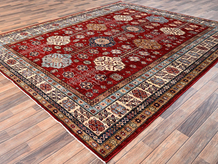 8'1" x 9'9" New Hand Knotted Red Wool Rectangle Oriental Rug - MOA1021825