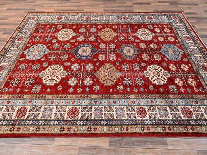 8'1" x 9'9" New Hand Knotted Red Wool Rectangle Oriental Rug - MOA1021825