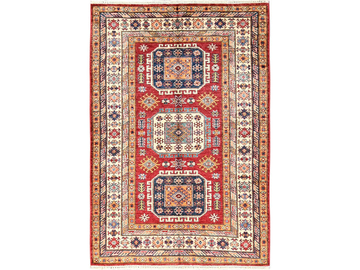 4'2" x 6'2" New Hand Knotted Red Wool Rectangle Oriental Rug - MOA1021826