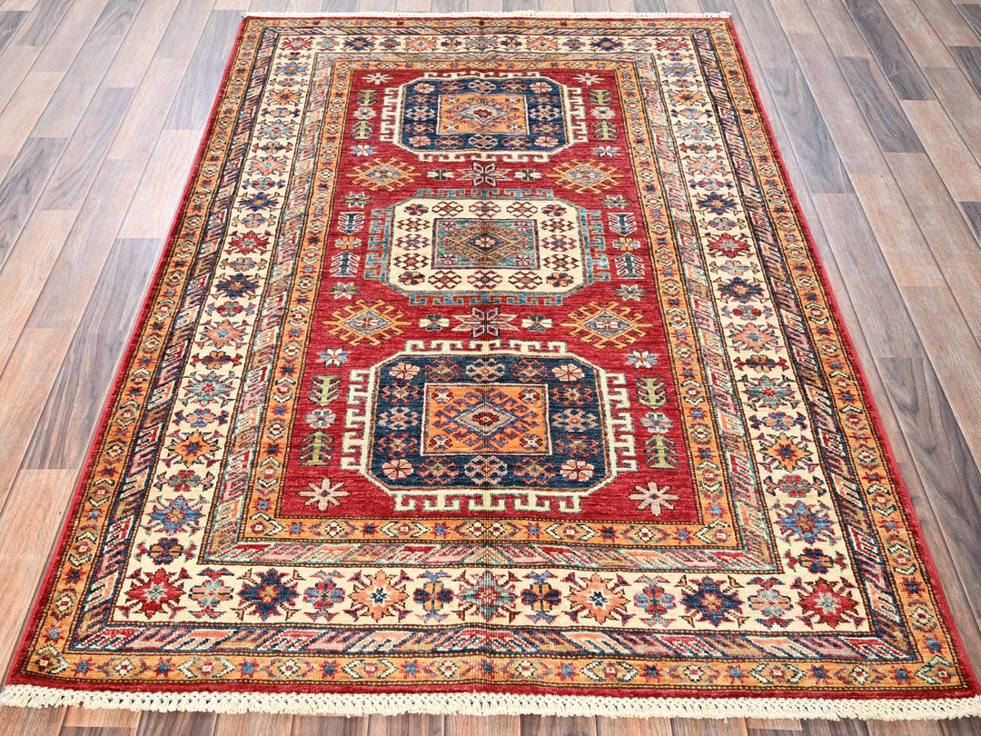 4'2" x 6'2" New Hand Knotted Red Wool Rectangle Oriental Rug - MOA1021826