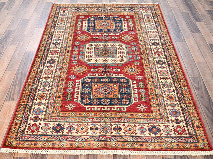 4'2" x 6'2" New Hand Knotted Red Wool Rectangle Oriental Rug - MOA1021826