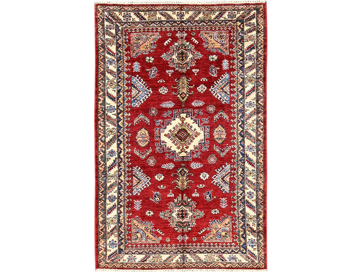 4'1" x 6'5" New Hand Knotted Red Wool Rectangle Oriental Rug - MOA1021828