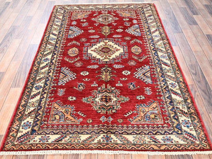 4'1" x 6'5" New Hand Knotted Red Wool Rectangle Oriental Rug - MOA1021828