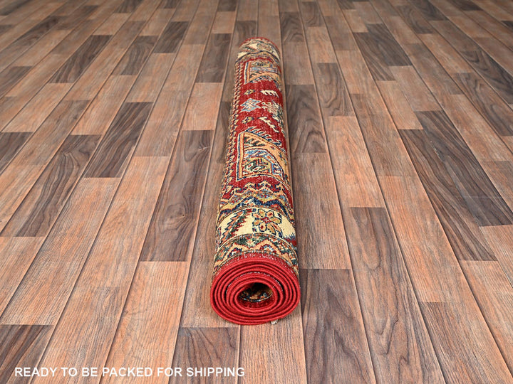 4'1" x 6'5" New Hand Knotted Red Wool Rectangle Oriental Rug - MOA1021828