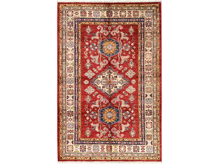 3'11" x 6'0" New Hand Knotted Red Wool Rectangle Oriental Rug - MOA1021829