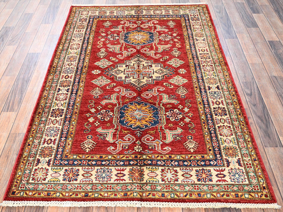 3'11" x 6'0" New Hand Knotted Red Wool Rectangle Oriental Rug - MOA1021829