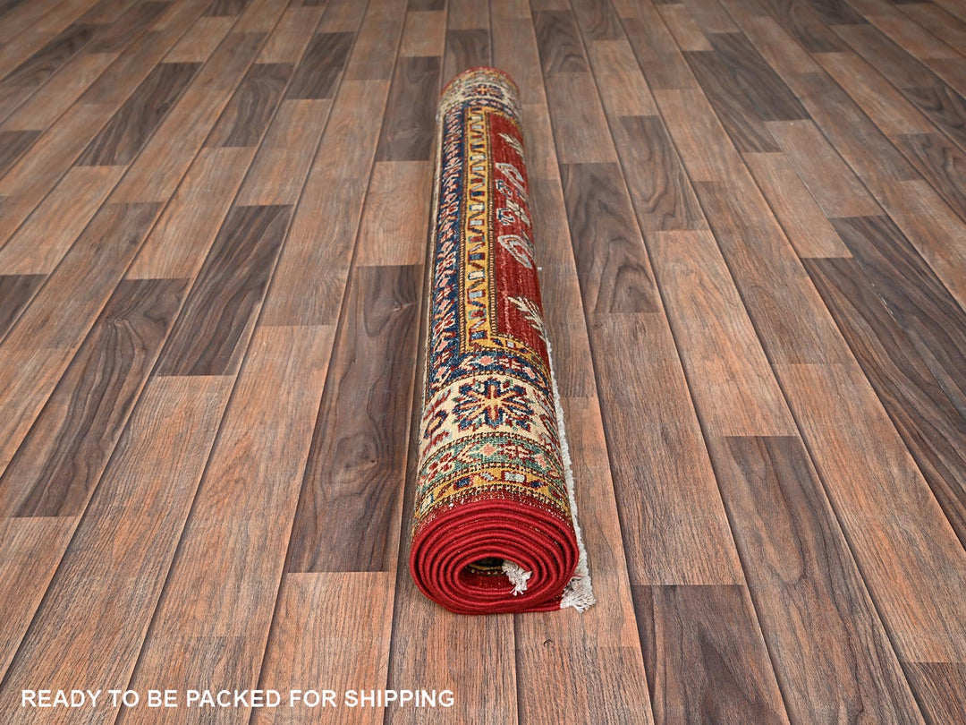 3'11" x 6'0" New Hand Knotted Red Wool Rectangle Oriental Rug - MOA1021829