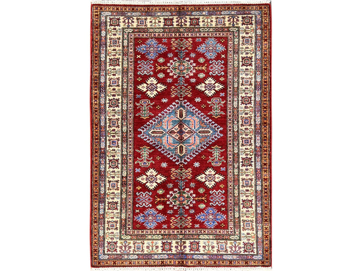 4'0" x 5'11" New Hand Knotted Red Wool Rectangle Oriental Rug - MOA1021830
