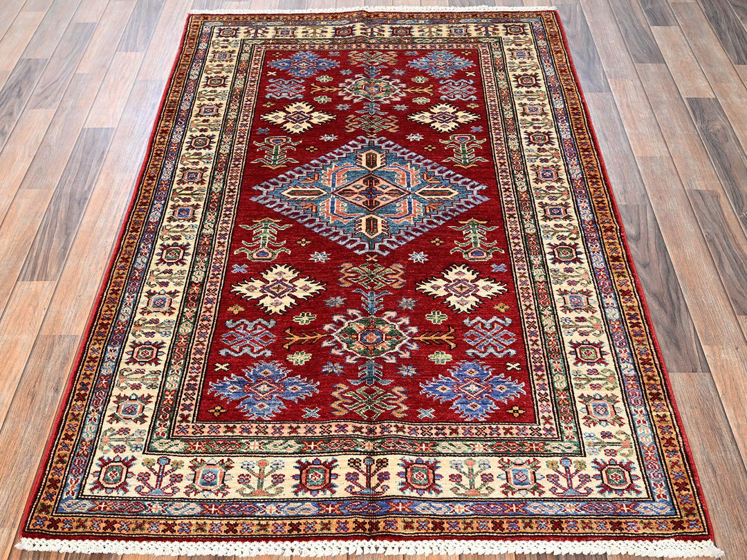 4'0" x 5'11" New Hand Knotted Red Wool Rectangle Oriental Rug - MOA1021830