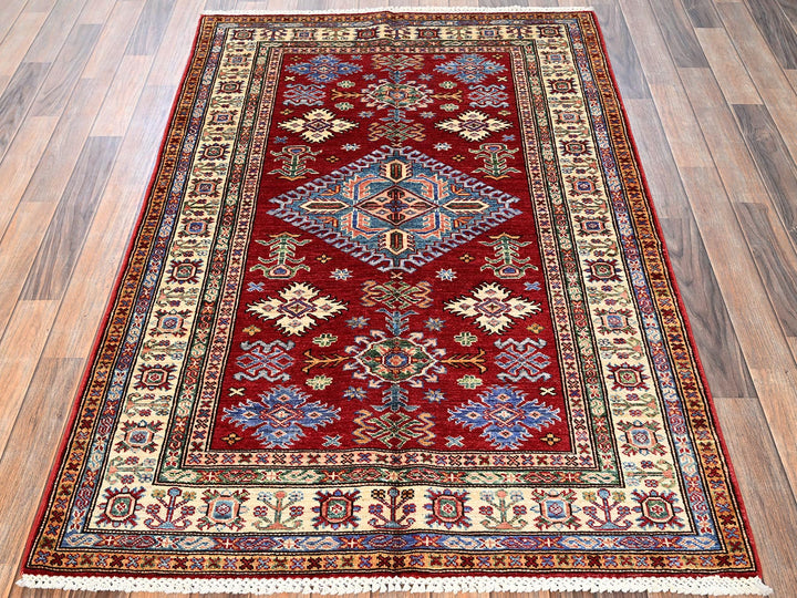 4'0" x 5'11" New Hand Knotted Red Wool Rectangle Oriental Rug - MOA1021830