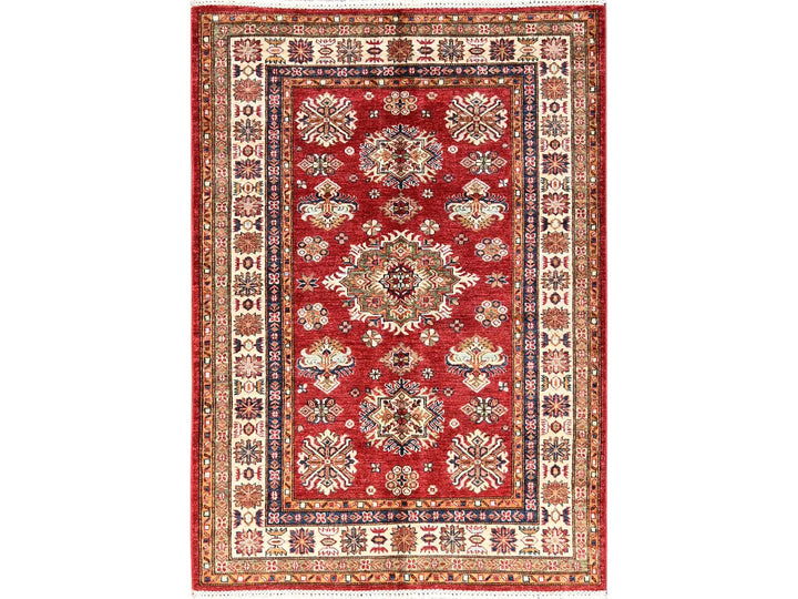 4'3" x 6'0" New Hand Knotted Red Wool Rectangle Oriental Rug - MOA1021831