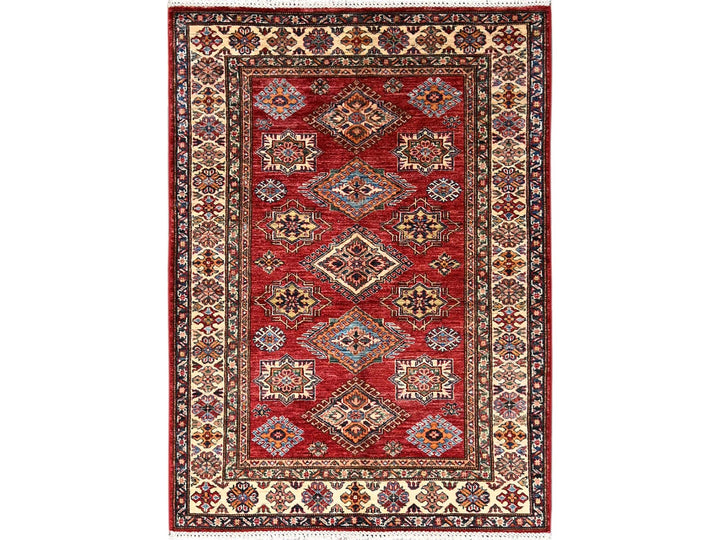 4'1" x 5'8" New Hand Knotted Red Wool Rectangle Oriental Rug - MOA1021832