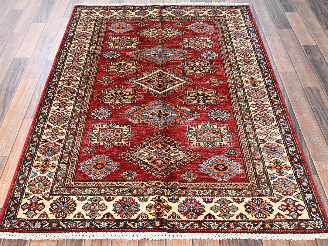 4'1" x 5'8" New Hand Knotted Red Wool Rectangle Oriental Rug - MOA1021832