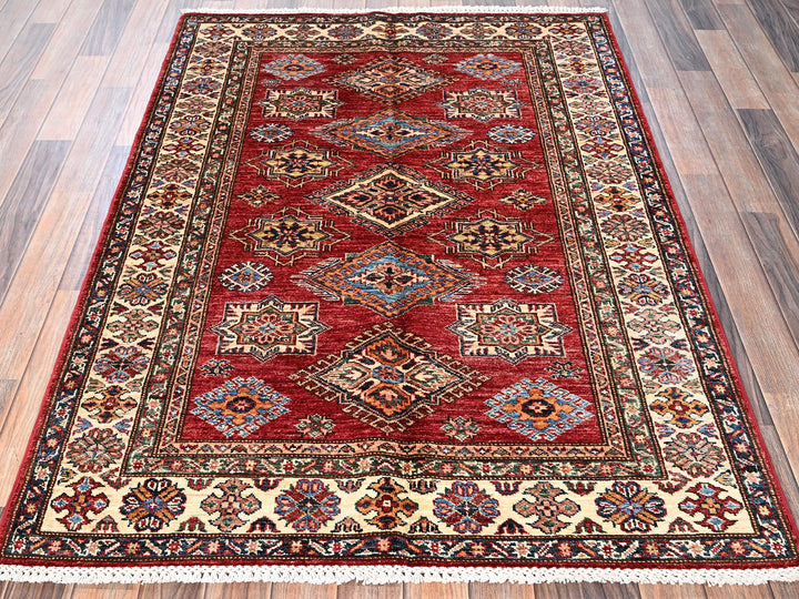 4'1" x 5'8" New Hand Knotted Red Wool Rectangle Oriental Rug - MOA1021832