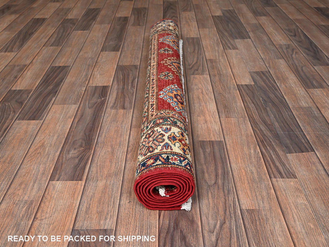 4'1" x 5'8" New Hand Knotted Red Wool Rectangle Oriental Rug - MOA1021832