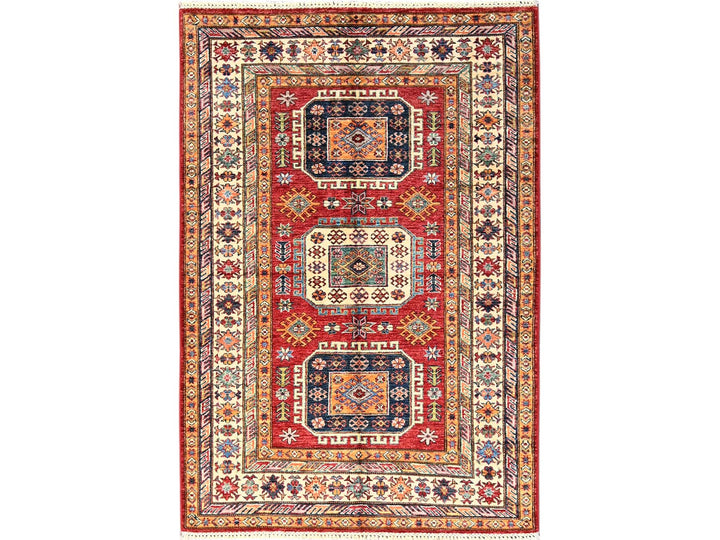 4'1" x 6'1" New Hand Knotted Red Wool Rectangle Oriental Rug - MOA1021833