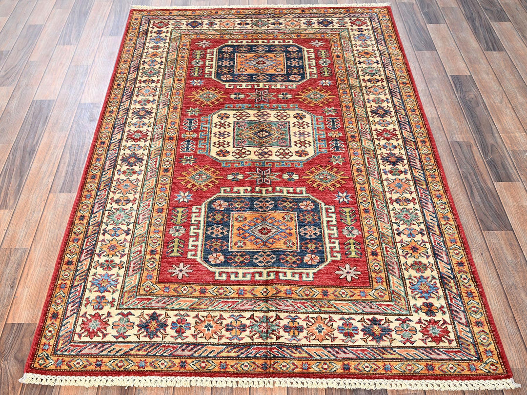 4'1" x 6'1" New Hand Knotted Red Wool Rectangle Oriental Rug - MOA1021833