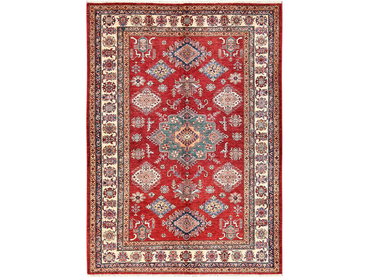 6'2" x 8'6" New Hand Knotted Red Wool Rectangle Oriental Rug - MOA1021839