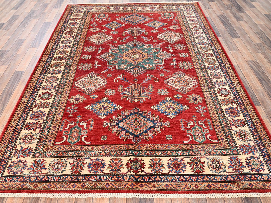 6'2" x 8'6" New Hand Knotted Red Wool Rectangle Oriental Rug - MOA1021839
