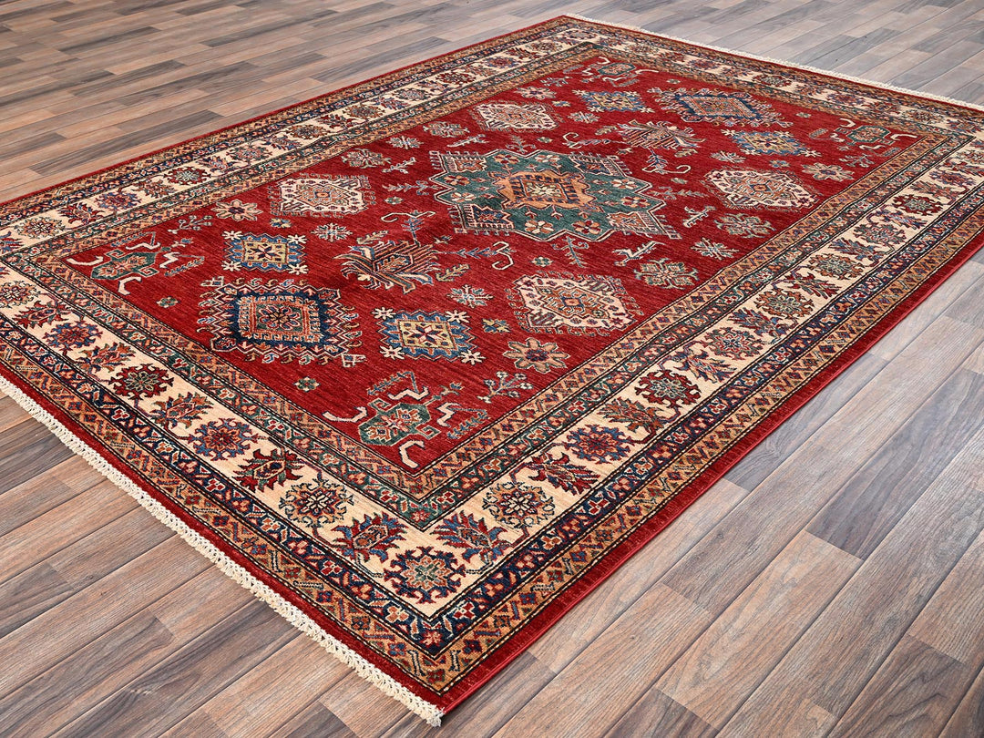 6'2" x 8'6" New Hand Knotted Red Wool Rectangle Oriental Rug - MOA1021839