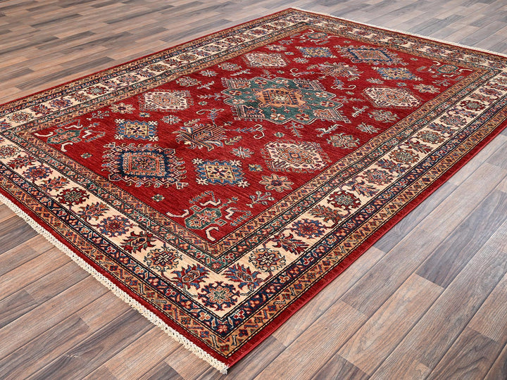 6'2" x 8'6" New Hand Knotted Red Wool Rectangle Oriental Rug - MOA1021839