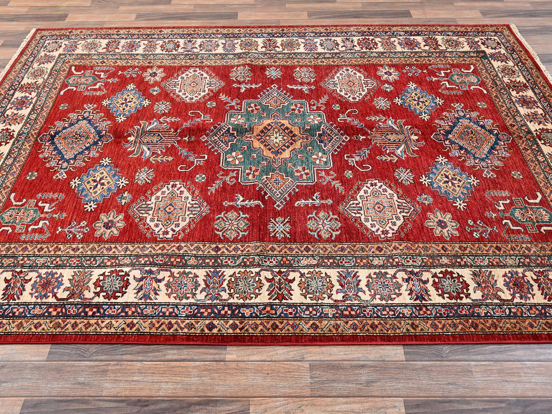 6'2" x 8'6" New Hand Knotted Red Wool Rectangle Oriental Rug - MOA1021839