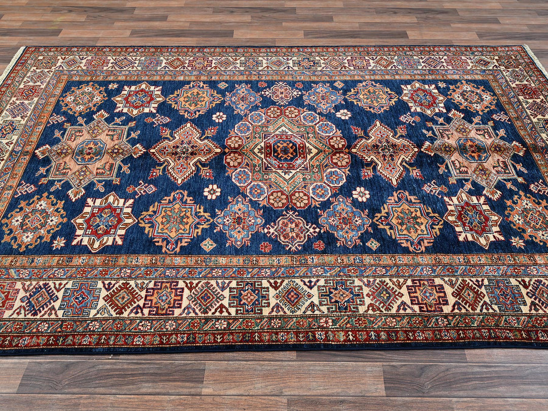 5'10" x 8'10" New Hand Knotted Blue Wool Rectangle Oriental Rug - MOA1021840