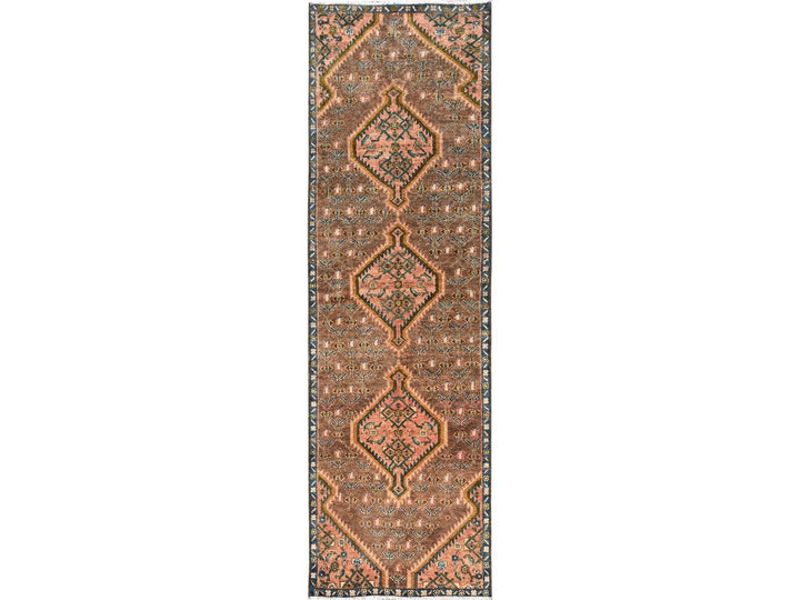 2'9" x 9'5" Vintage Hand Knotted Brown Wool Runner Oriental Rug - MOA1021842