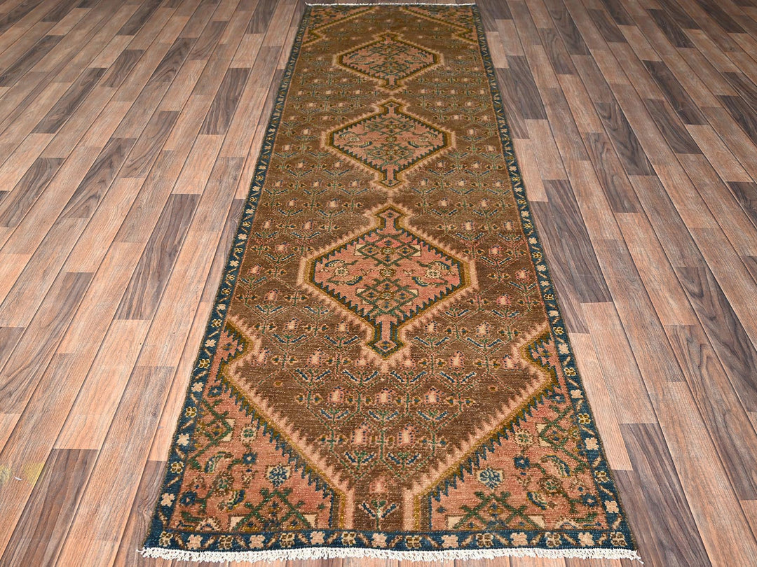 2'9" x 9'5" Vintage Hand Knotted Brown Wool Runner Oriental Rug - MOA1021842