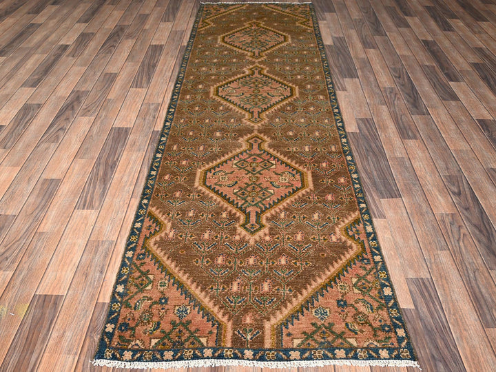 2'9" x 9'5" Vintage Hand Knotted Brown Wool Runner Oriental Rug - MOA1021842